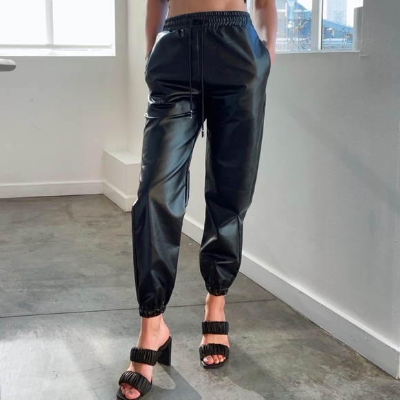 Black Leather Joggers - Picture 2 of 6